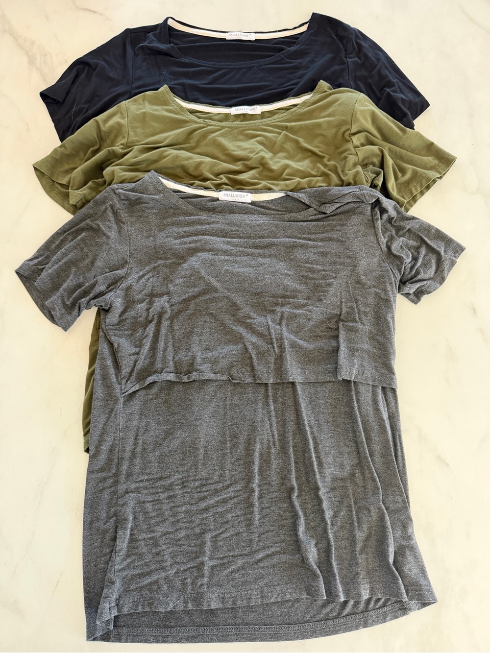 Set of 3 Short-Sleeve Nursing Tees - Gray, Olive, Navy